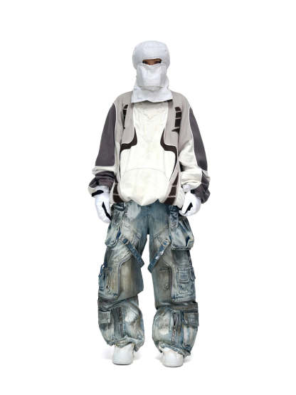 Personsoul White Stain Graffiti Cargo Pants-IYAMIUIO