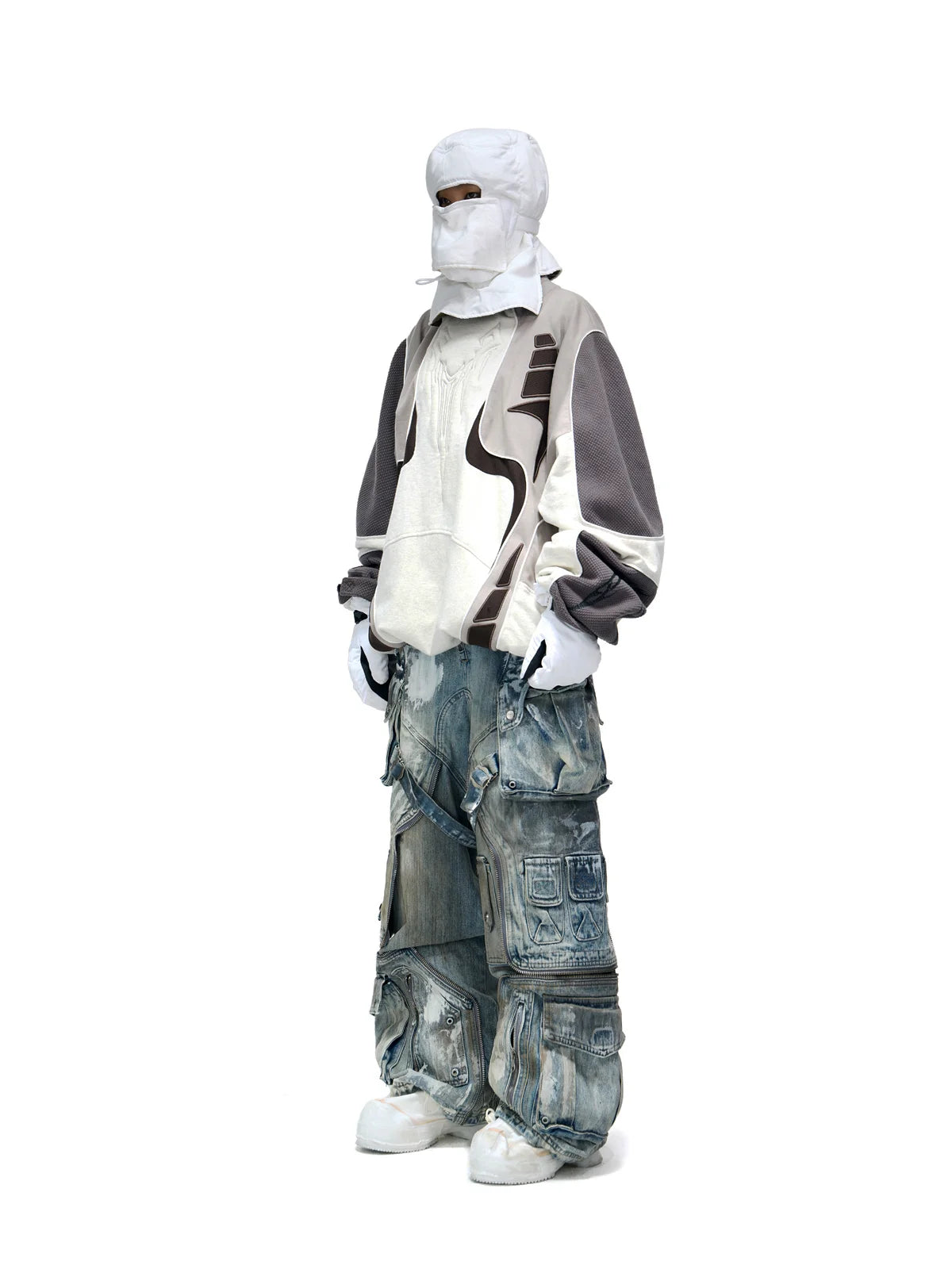 Personsoul White Stain Graffiti Cargo Pants-IYAMIUIO