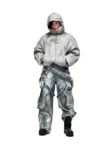 Personsoul White Stain Graffiti Cargo Pants-IYAMIUIO