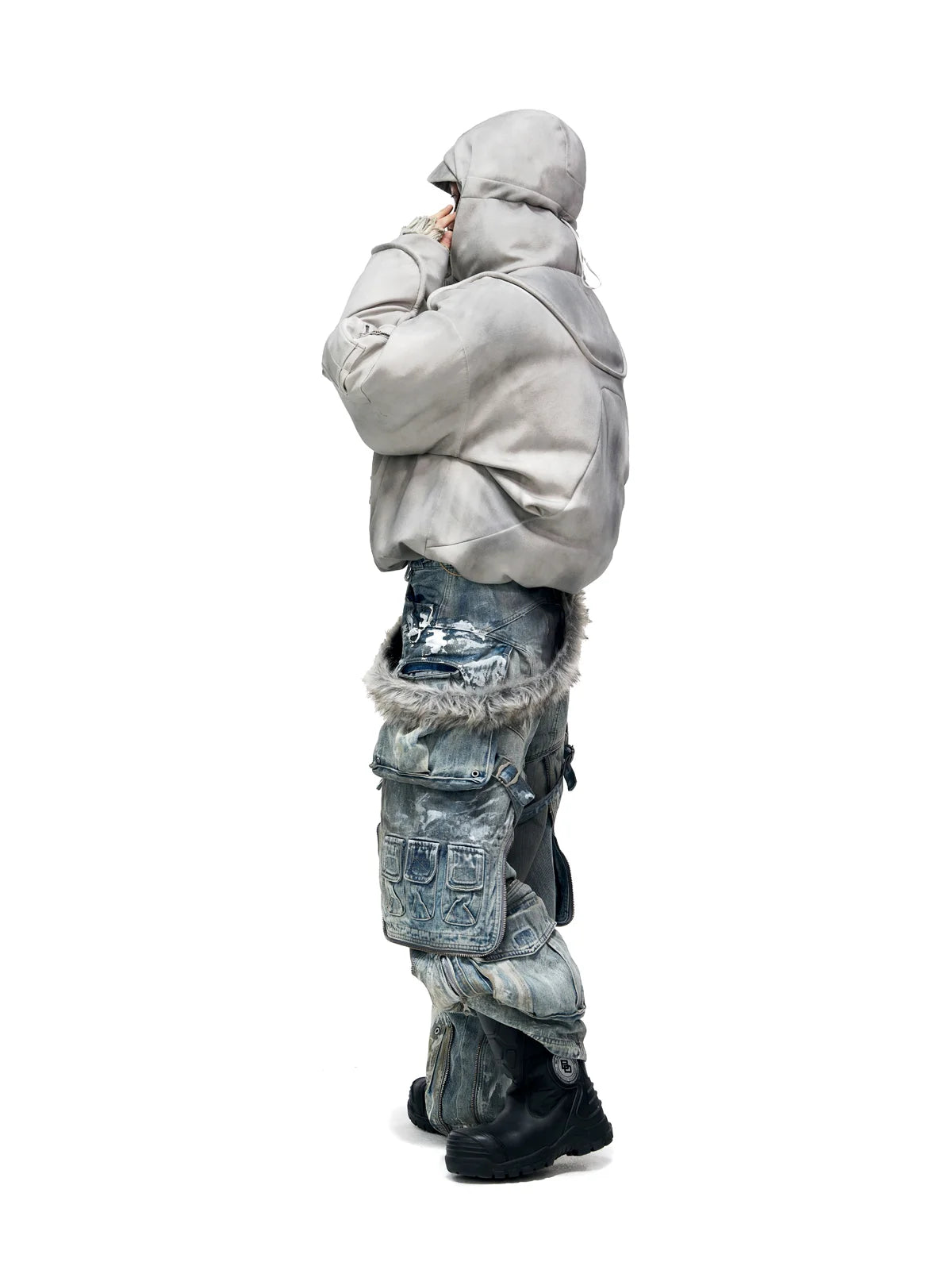 Personsoul White Stain Graffiti Cargo Pants-IYAMIUIO