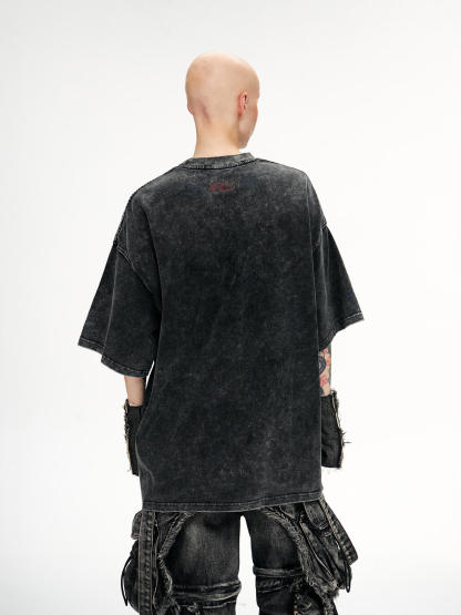 Personsoul Basic Logo Washed Oversized T-Shirt-IYAMIUIO