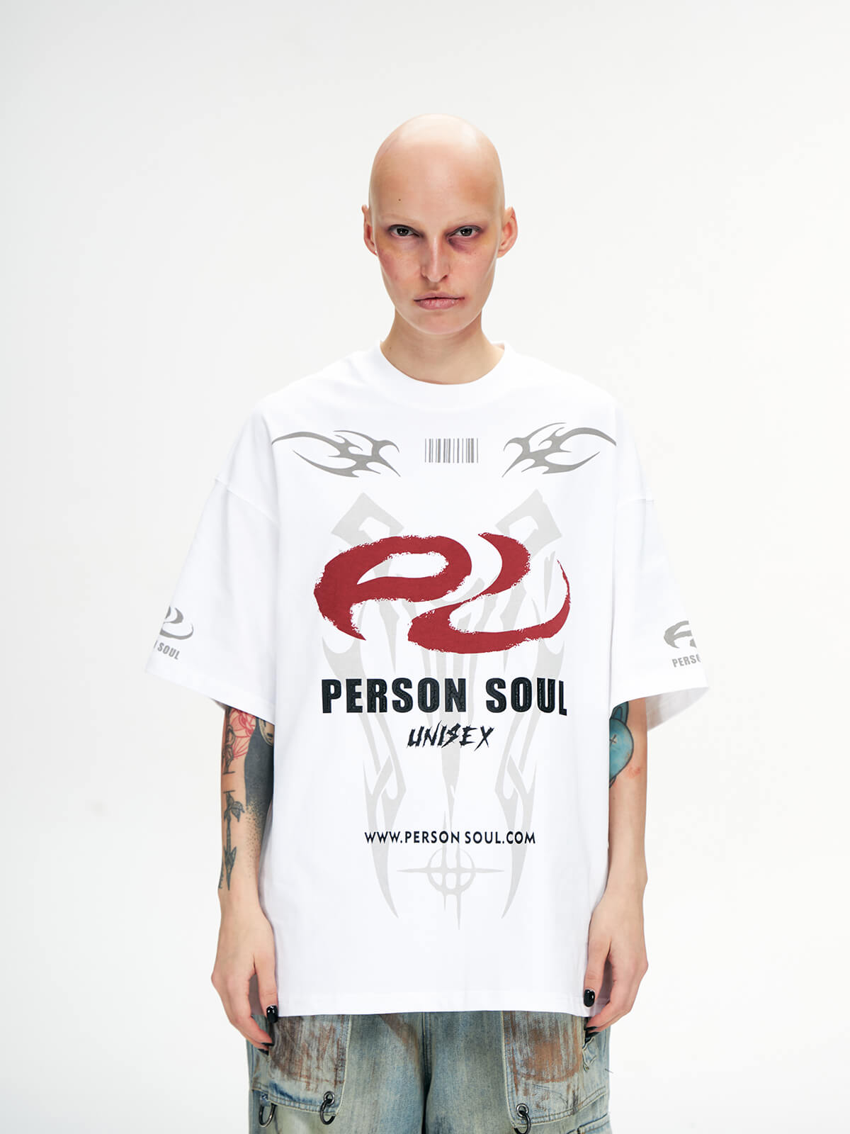Personsoul Basic Logo Washed Oversized T-Shirt-IYAMIUIO
