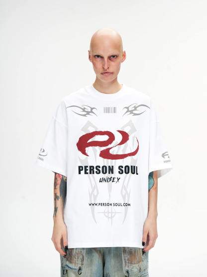Personsoul Basic Logo Washed Oversized T-Shirt-IYAMIUIO