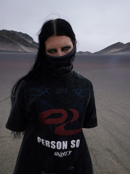 Personsoul Basic Logo Washed Oversized T-Shirt-IYAMIUIO