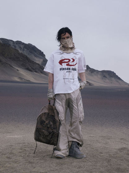 Personsoul Basic Logo Washed Oversized T-Shirt-IYAMIUIO