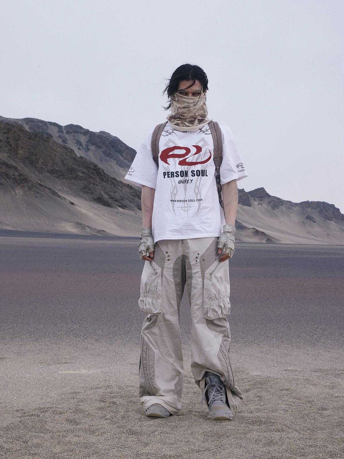 Personsoul Basic Logo Washed Oversized T-Shirt-IYAMIUIO