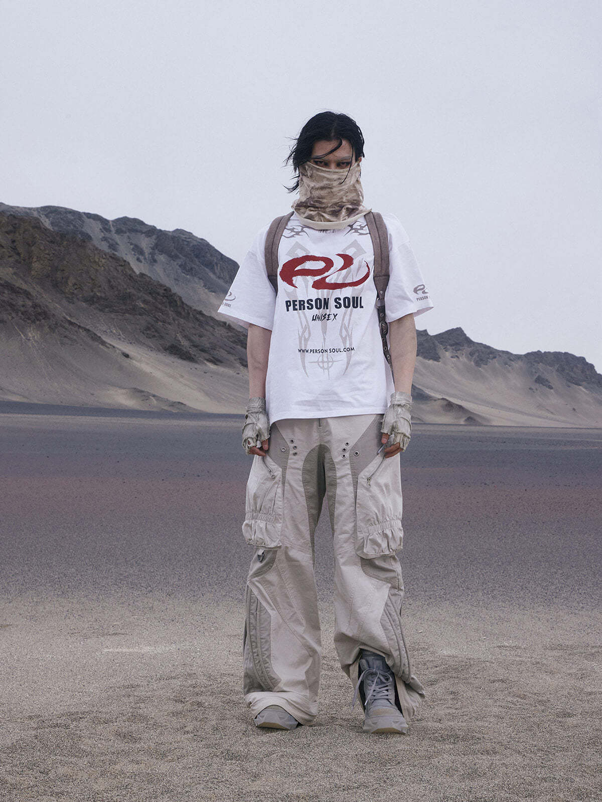 Personsoul Basic Logo Washed Oversized T-Shirt-IYAMIUIO