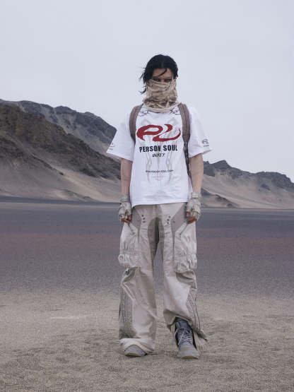 Personsoul Basic Logo Washed Oversized T-Shirt-IYAMIUIO