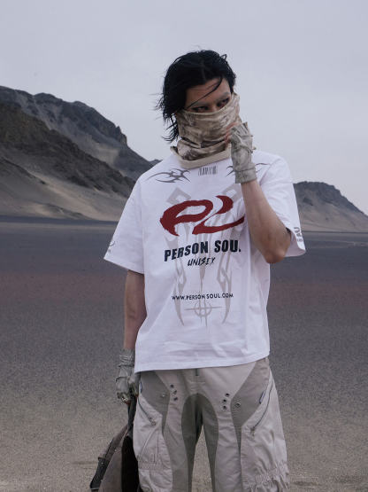 Personsoul Basic Logo Washed Oversized T-Shirt-IYAMIUIO