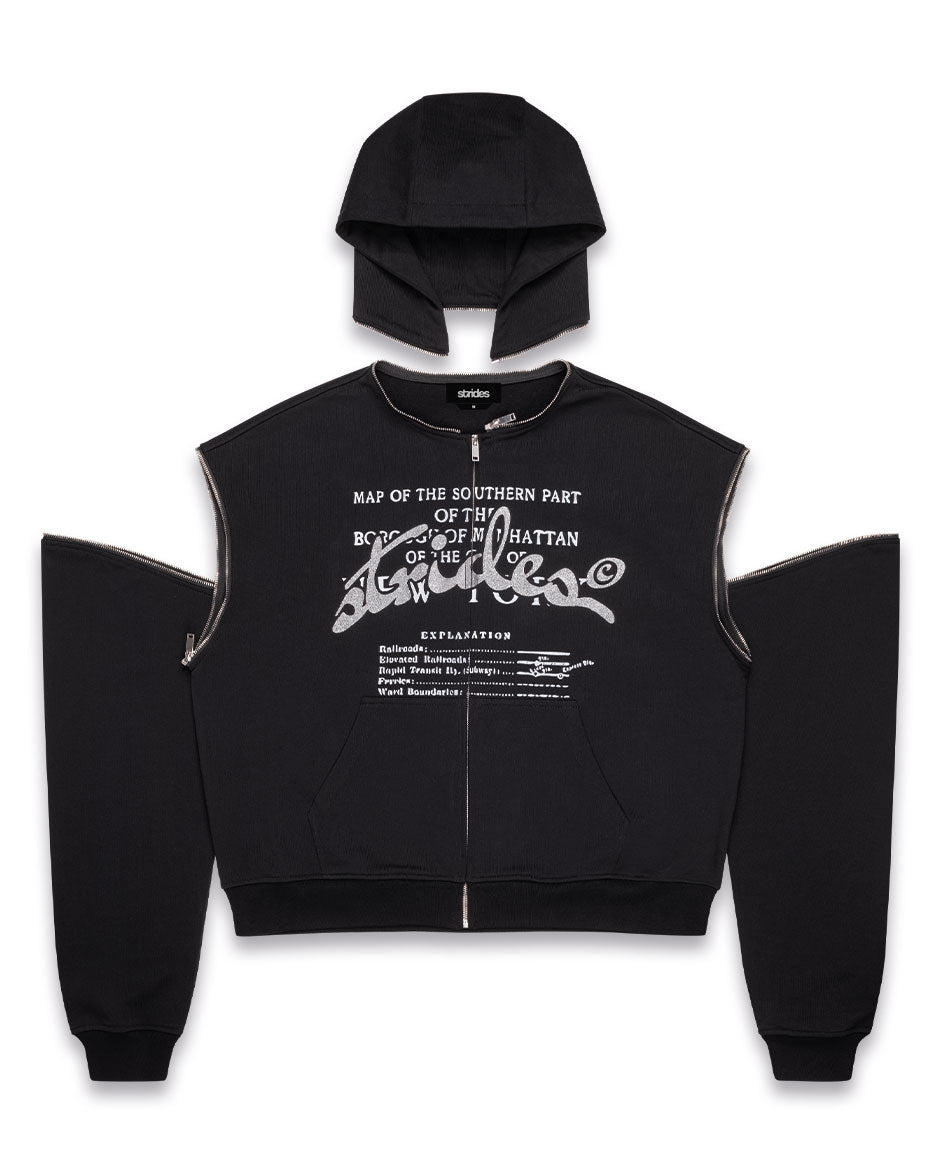 Detachable Concrete Zip Hoodie Black-IYAMIUIO
