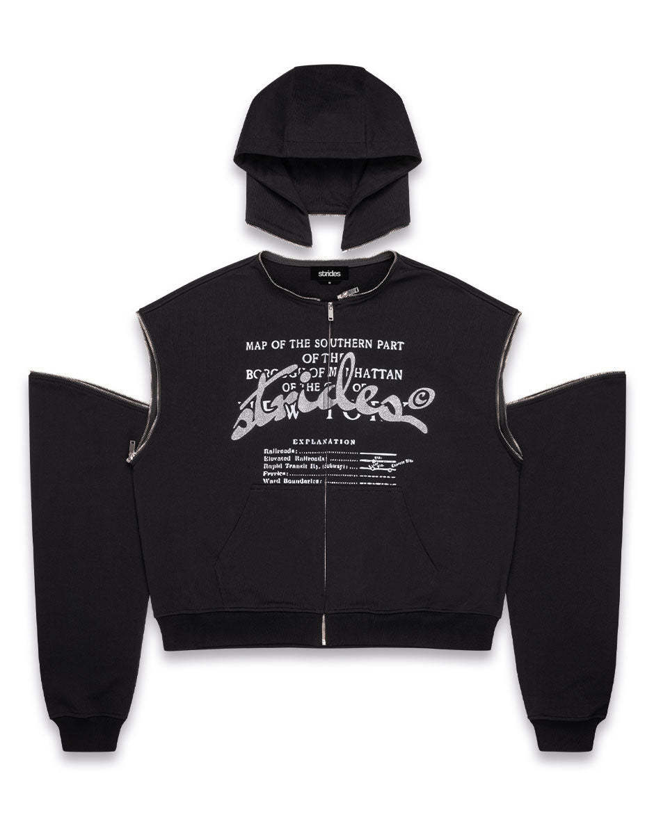Detachable Concrete Zip Hoodie Black-IYAMIUIO
