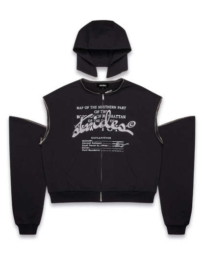 Detachable Concrete Zip Hoodie Black-IYAMIUIO