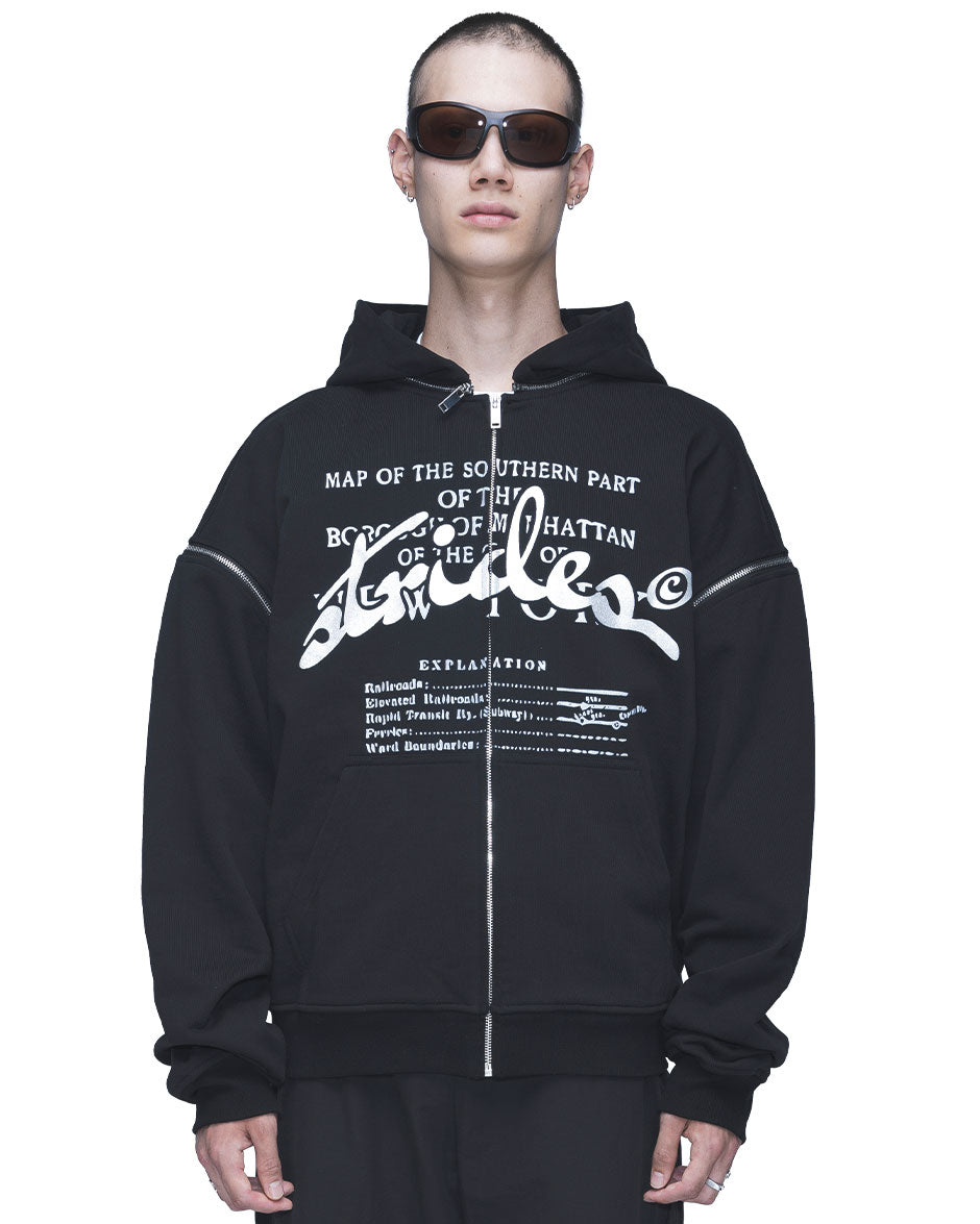 Detachable Concrete Zip Hoodie Black-IYAMIUIO