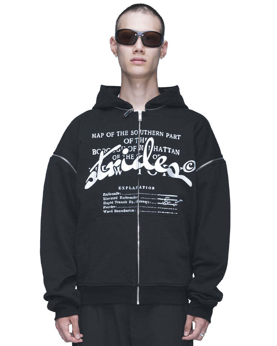 Detachable Concrete Zip Hoodie Black-IYAMIUIO