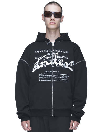 Detachable Concrete Zip Hoodie Black-IYAMIUIO