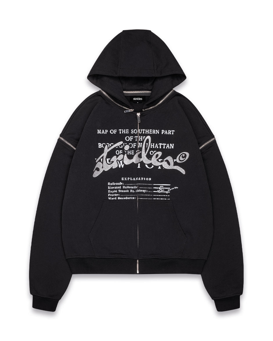 Detachable Concrete Zip Hoodie Black-IYAMIUIO