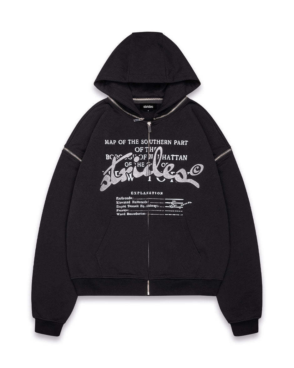 Detachable Concrete Zip Hoodie Black-IYAMIUIO