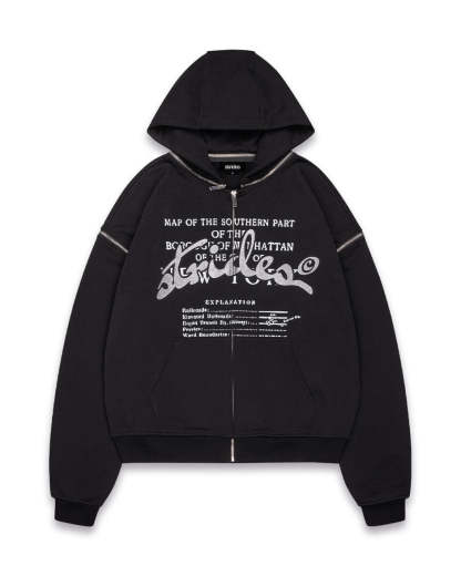 Detachable Concrete Zip Hoodie Black-IYAMIUIO