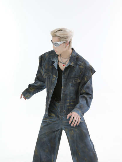 【24s Oct.】Heavy Paint Fashionable Denim Jacket + Jeans-IYAMIUIO