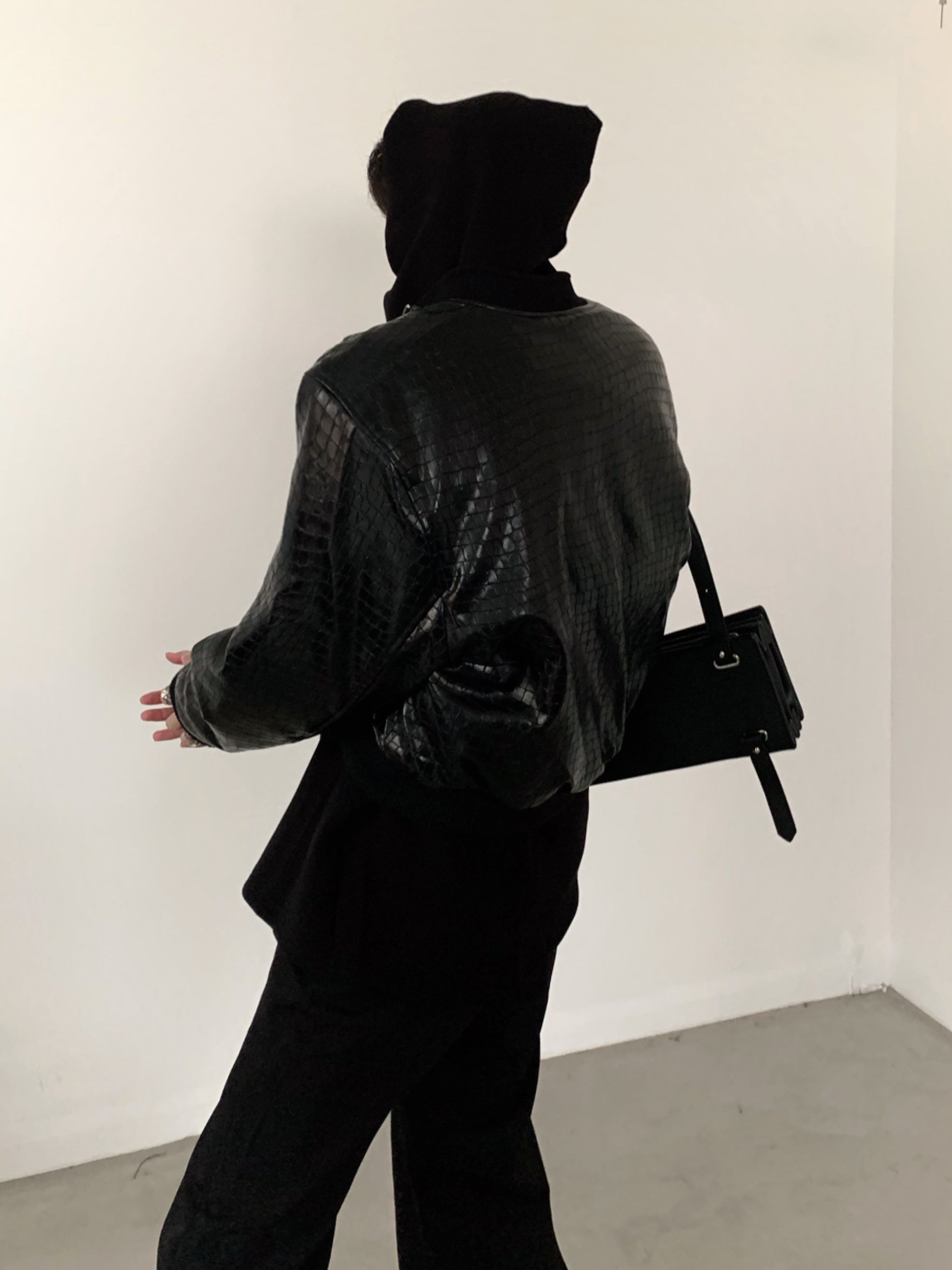 【23s November.】Crocodile Pattern Shoulder Pad Pu Leather Jacket-IYAMIUIO