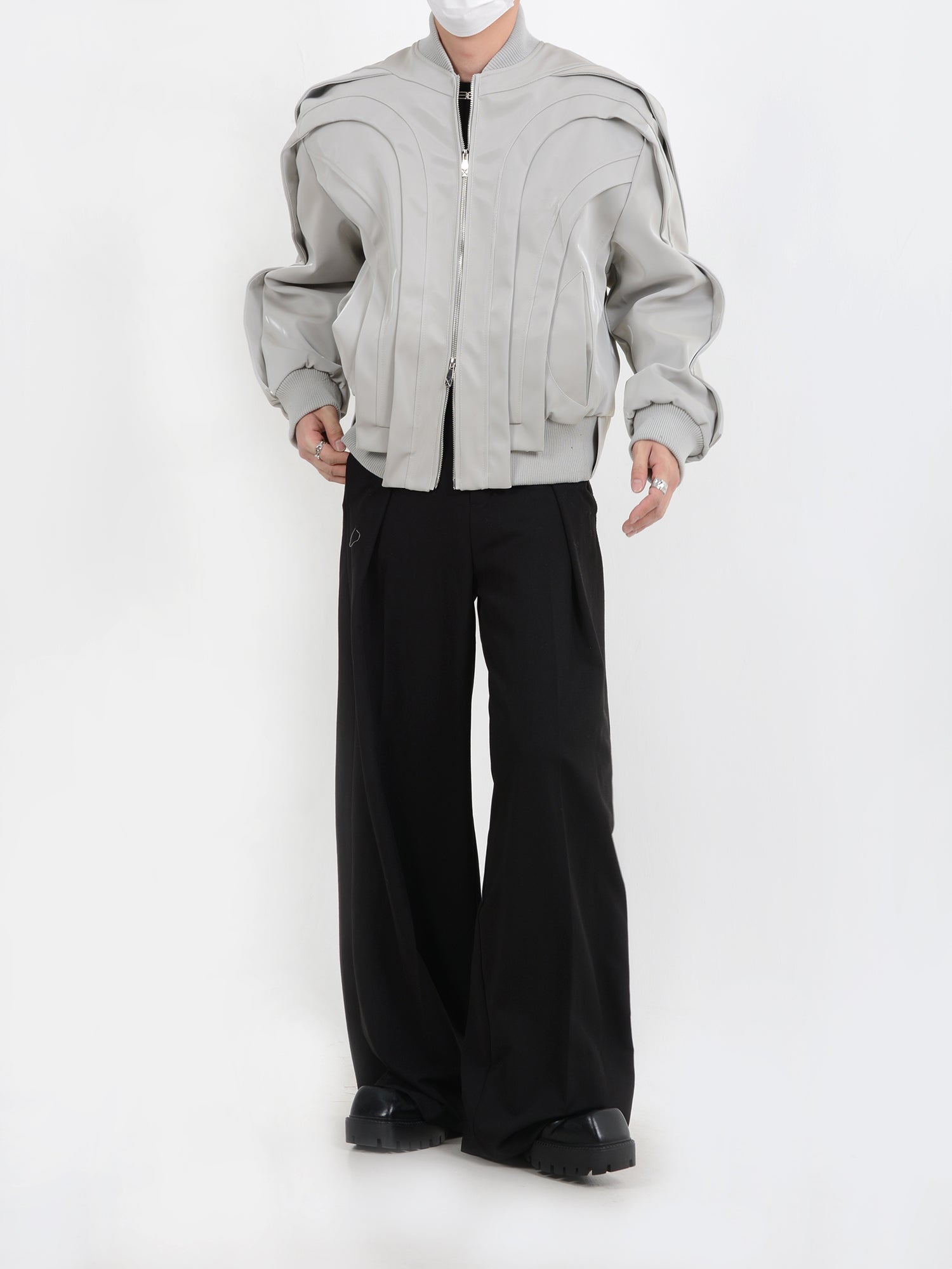 【24s January.】Deconstructed Glossy Pu Leather Jacket-IYAMIUIO