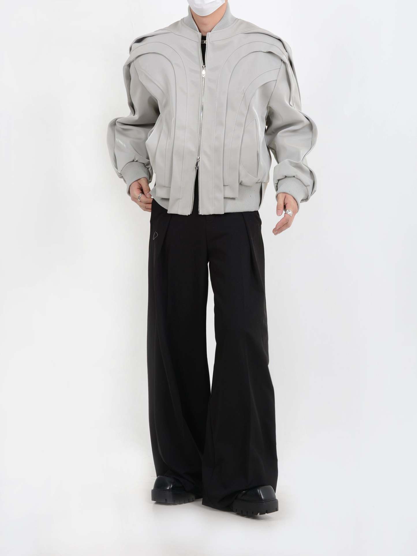 【24s January.】Deconstructed Glossy Pu Leather Jacket-IYAMIUIO