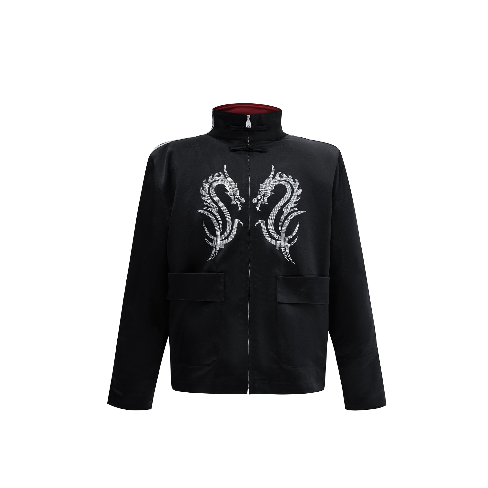 【24s May.】Stand-collar Disc-button Dragon-print Diamond-embellished Jacket-IYAMIUIO