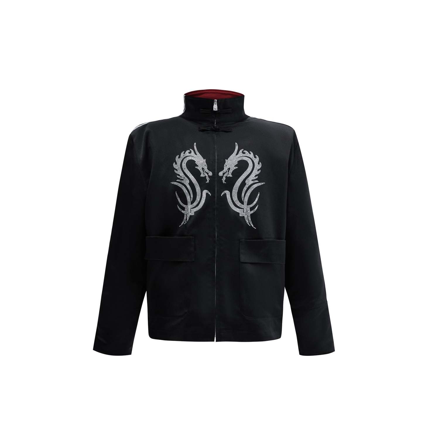 【24s May.】Stand-collar Disc-button Dragon-print Diamond-embellished Jacket-IYAMIUIO