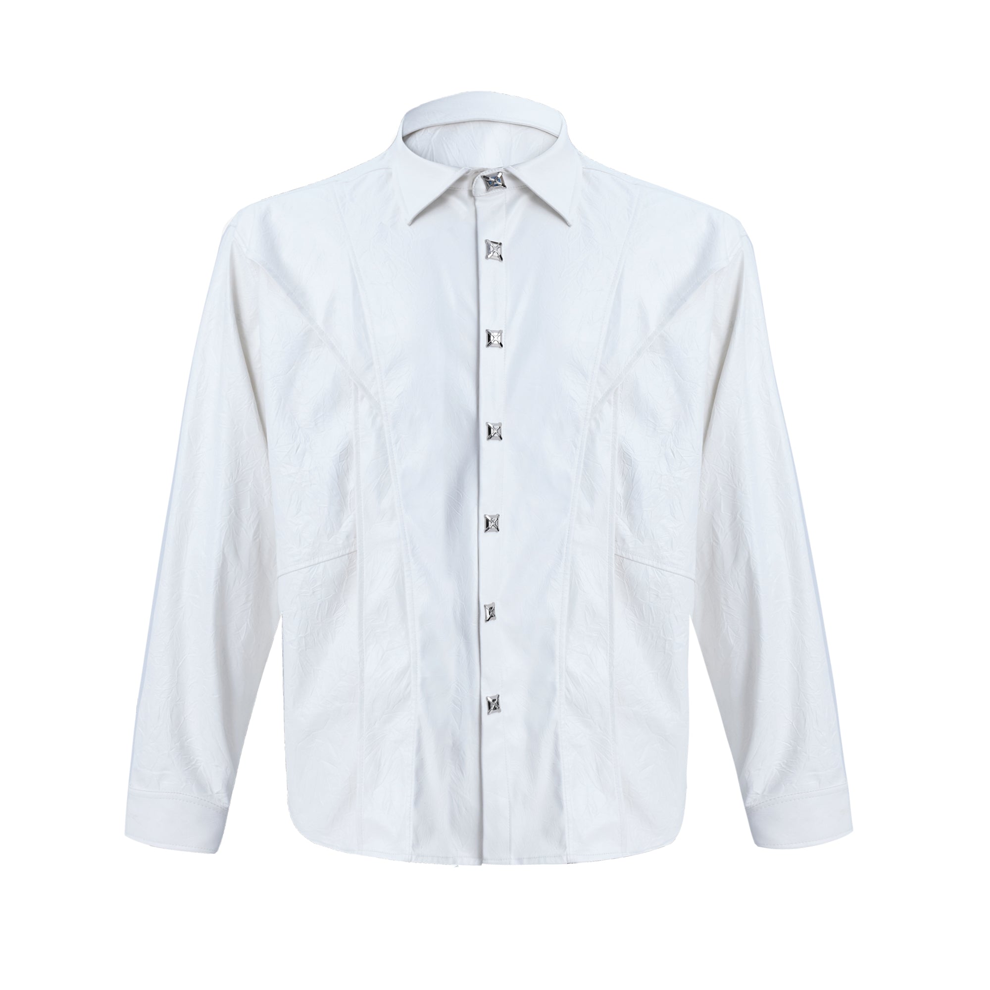 【24s Oct.】Deconstructed Metal Button Long Sleeve Leather Shirt-IYAMIUIO