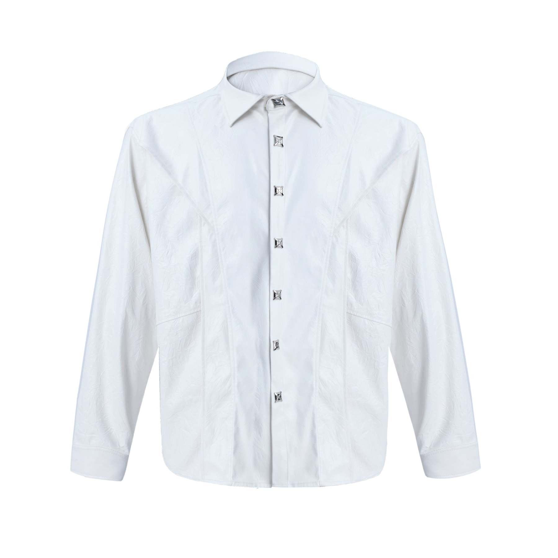 【24s Oct.】Deconstructed Metal Button Long Sleeve Leather Shirt-IYAMIUIO