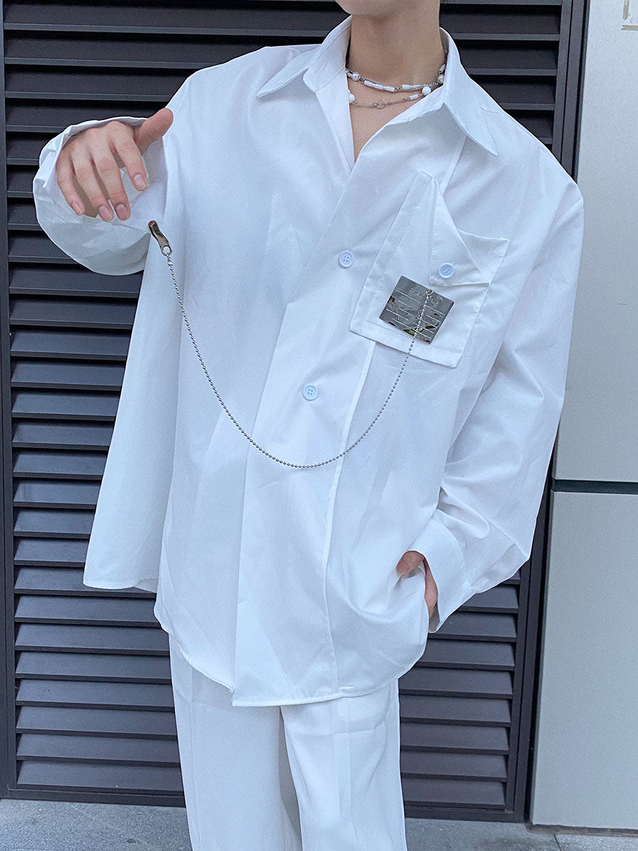 Men's Fashionable Long Sleeve White Shirt-IYAMIUIO