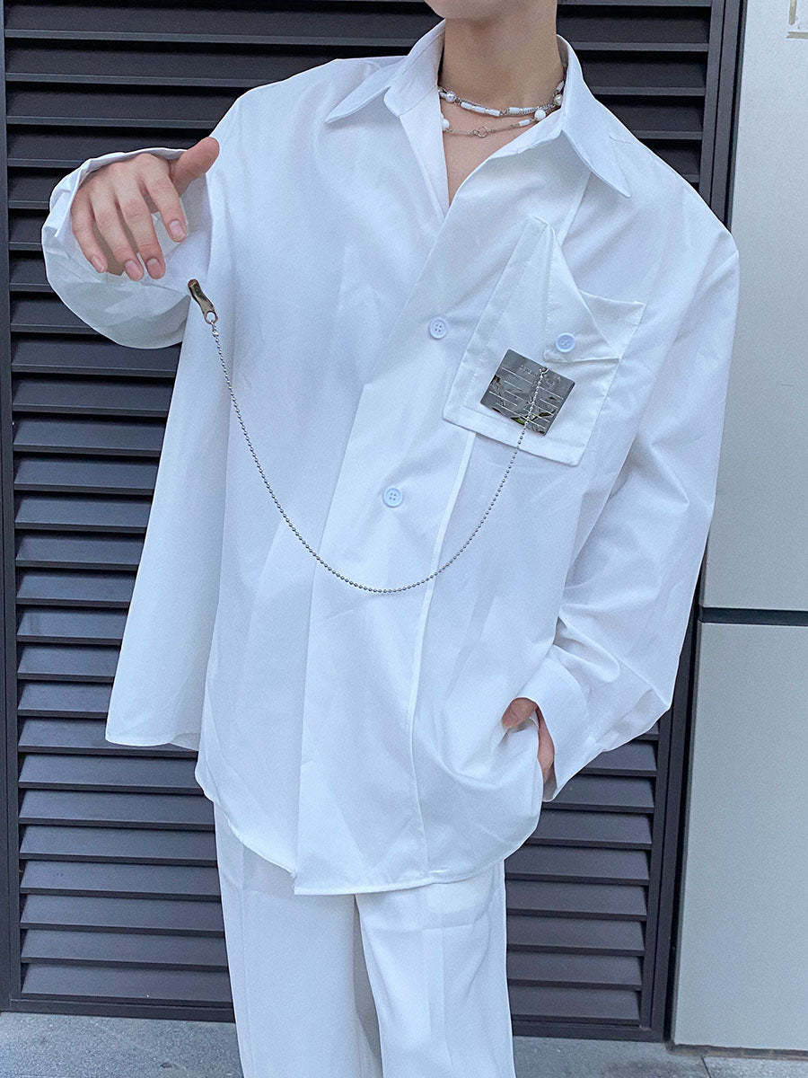 Men's Fashionable Long Sleeve White Shirt-IYAMIUIO