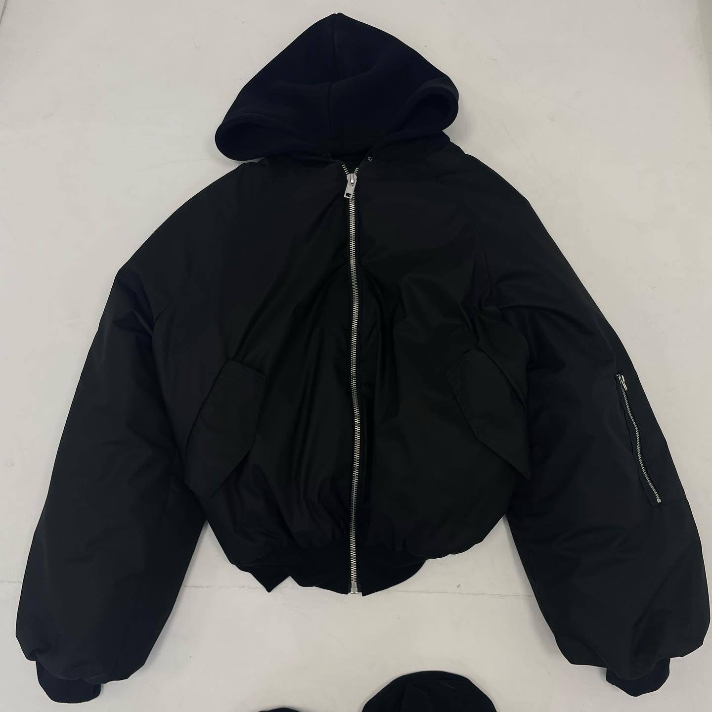 Detachable Hood Bomber Jacket-IYAMIUIO