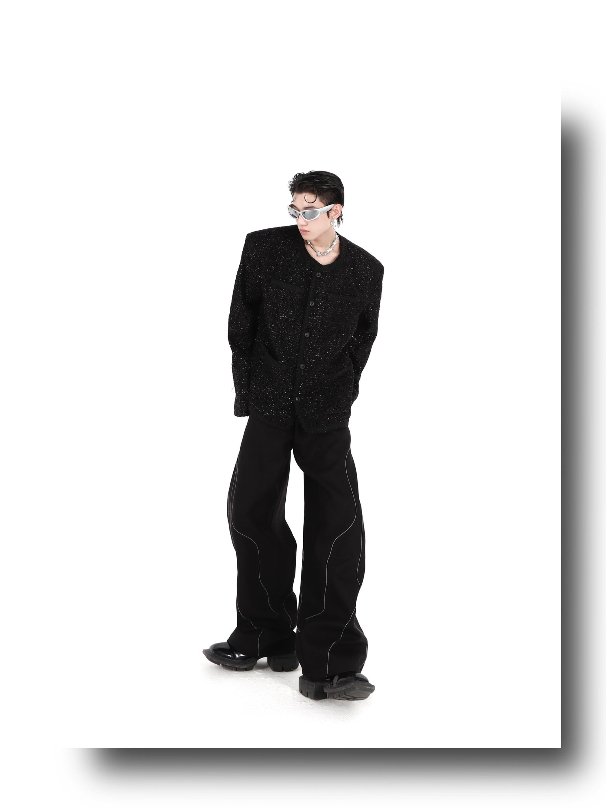 Collarless Suit Jacket-IYAMIUIO