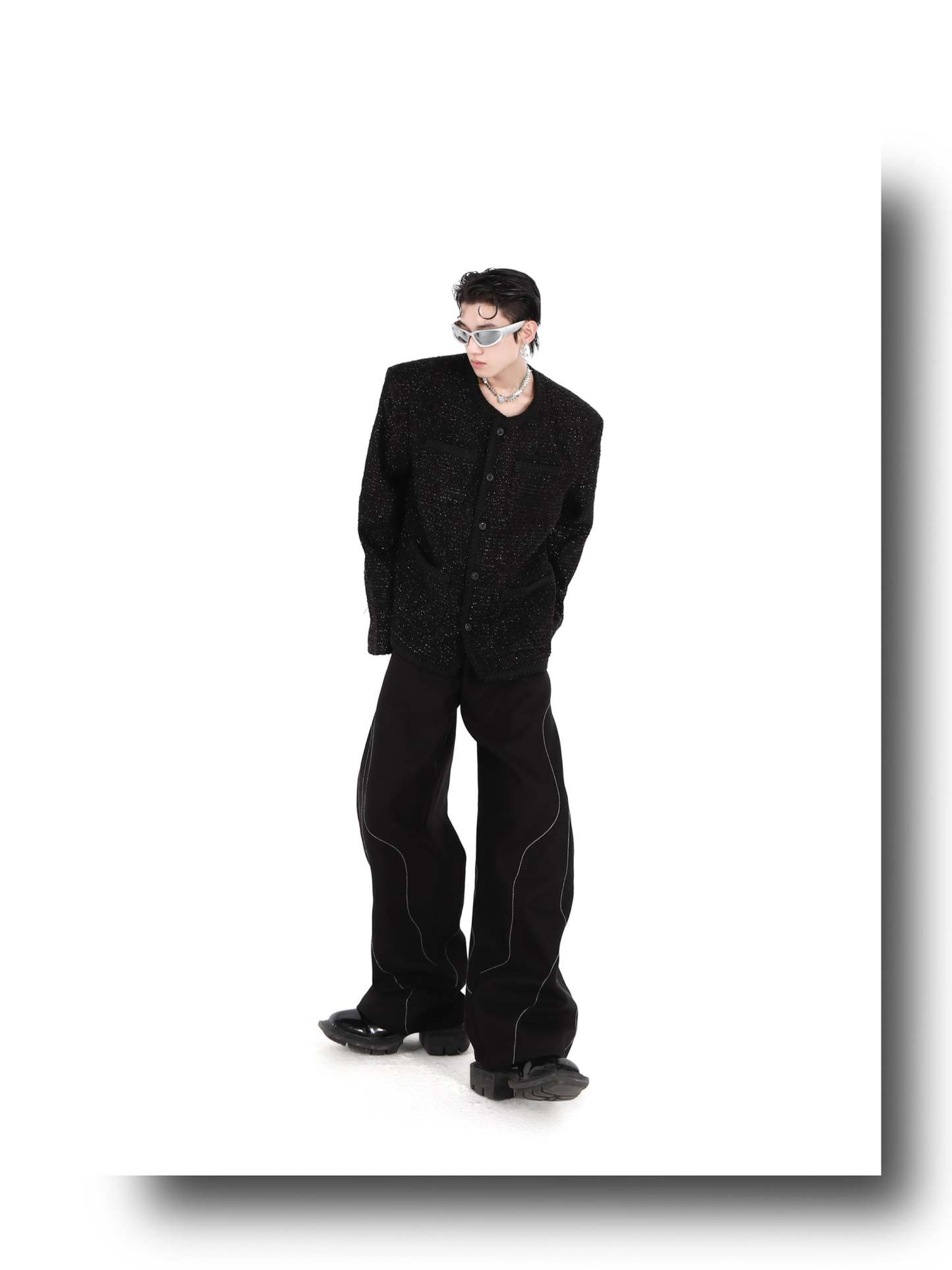 Collarless Suit Jacket-IYAMIUIO