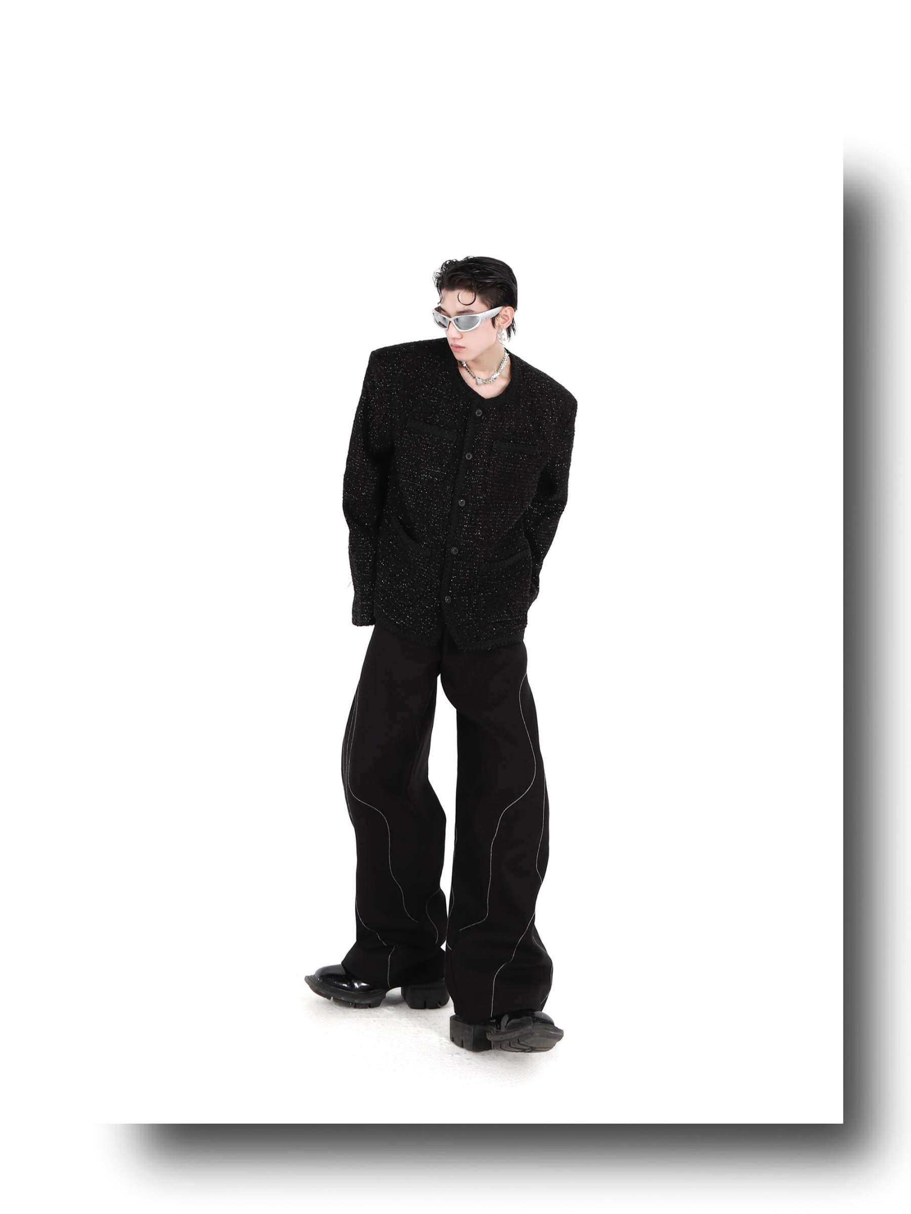 Collarless Suit Jacket-IYAMIUIO