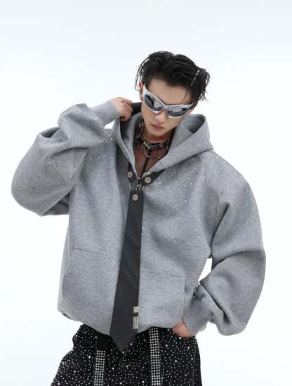 【24s Oct.】Rhinestone Detachable Tie Design Hoodie-IYAMIUIO