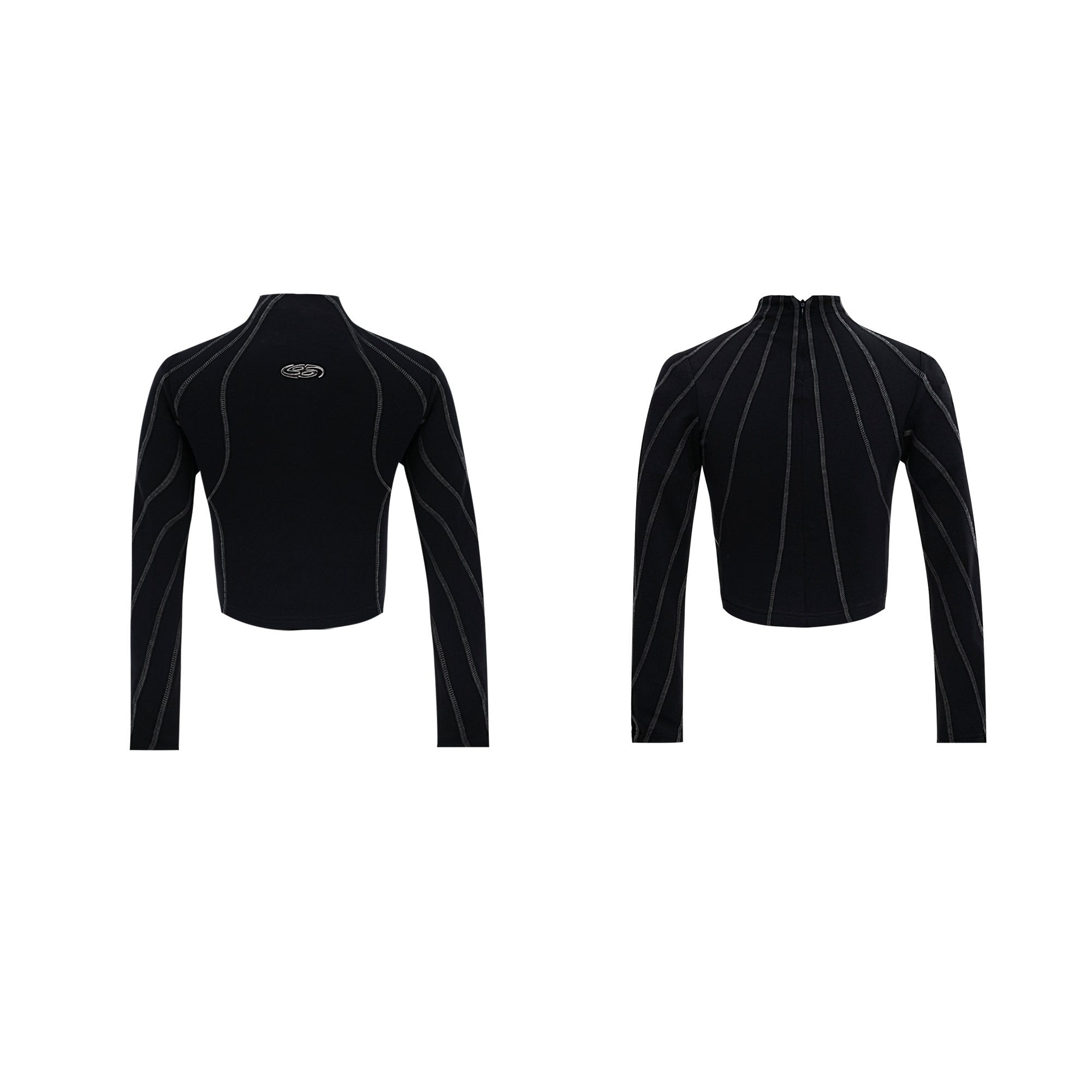 【24s Oct.】Topstitched Metallic Trim Slim-fit Turtleneck Top-IYAMIUIO