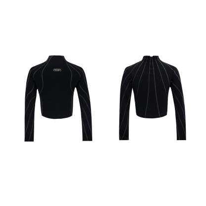 【24s Oct.】Topstitched Metallic Trim Slim-fit Turtleneck Top-IYAMIUIO