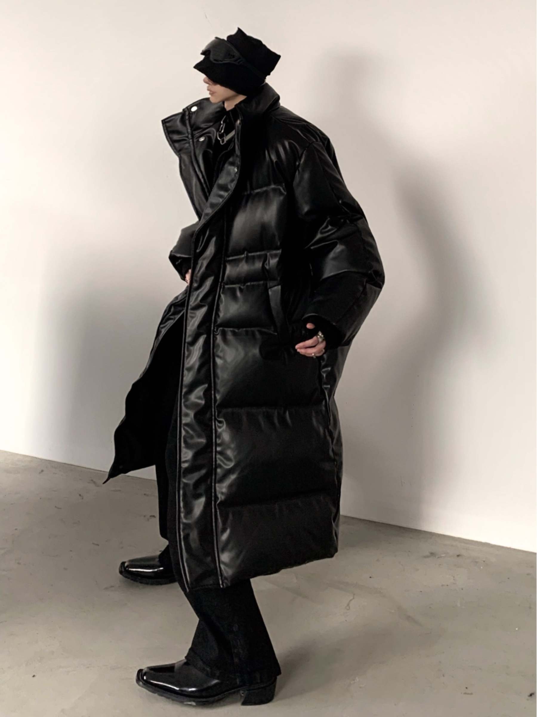 【23s December.】PU Leather Black Mid-length Coat-IYAMIUIO