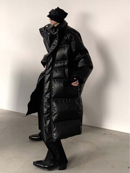 【23s December.】PU Leather Black Mid-length Coat-IYAMIUIO