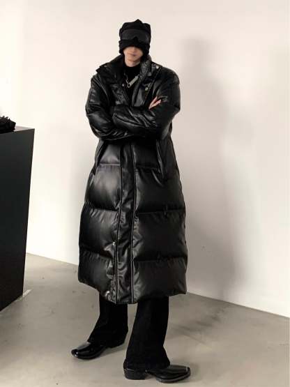 【23s December.】PU Leather Black Mid-length Coat-IYAMIUIO