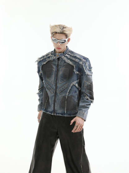 【24s Aug.】Washed Denim Jacket with Shoulder Pads-IYAMIUIO