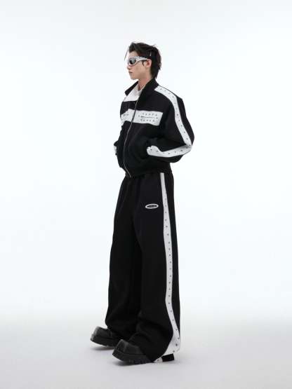 【24s Oct.】Metal Rivet Casual Silhouette Short Hoodie + Casual Pants-IYAMIUIO