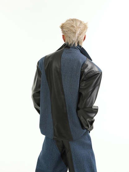 【24s Aug.】PU Leather Patchwork Jacket Set-IYAMIUIO