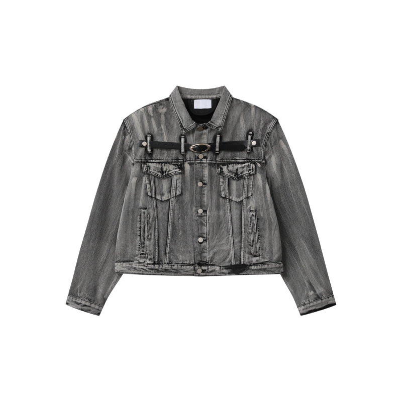 【24s Aug.】Heavy Distressed Belt-decorated Denim Suit-IYAMIUIO