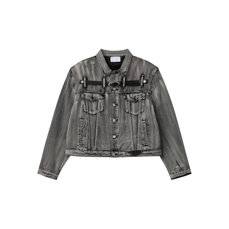 【24s Aug.】Heavy Distressed Belt-decorated Denim Suit-IYAMIUIO