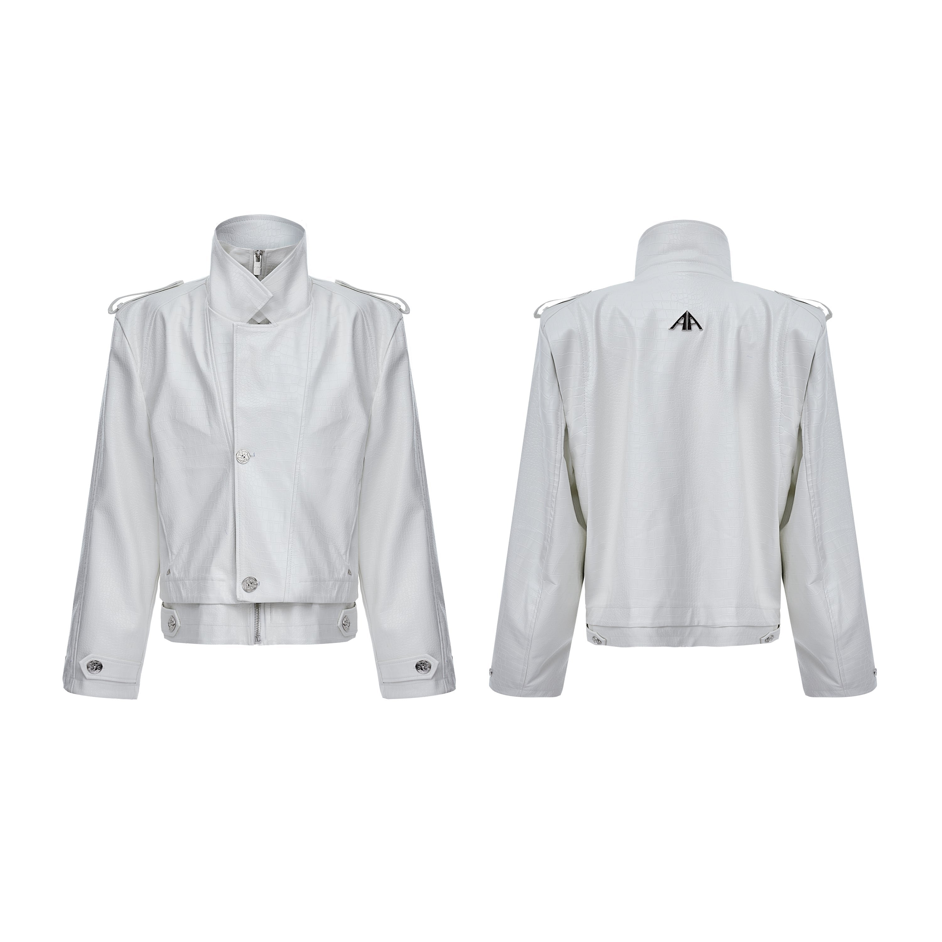 【24s Oct.】Fake Two-piece Crocodile Print Short Leather Jacket-IYAMIUIO