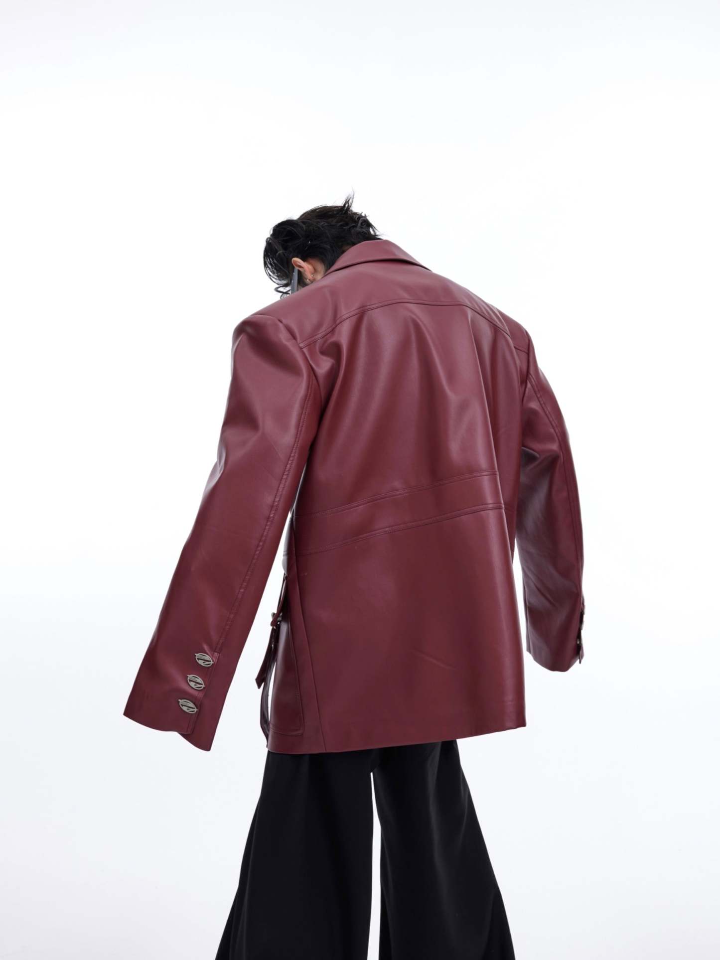 【24s March.】Vintage Aged Silhouette Bone Line Design Leather Jacket-IYAMIUIO
