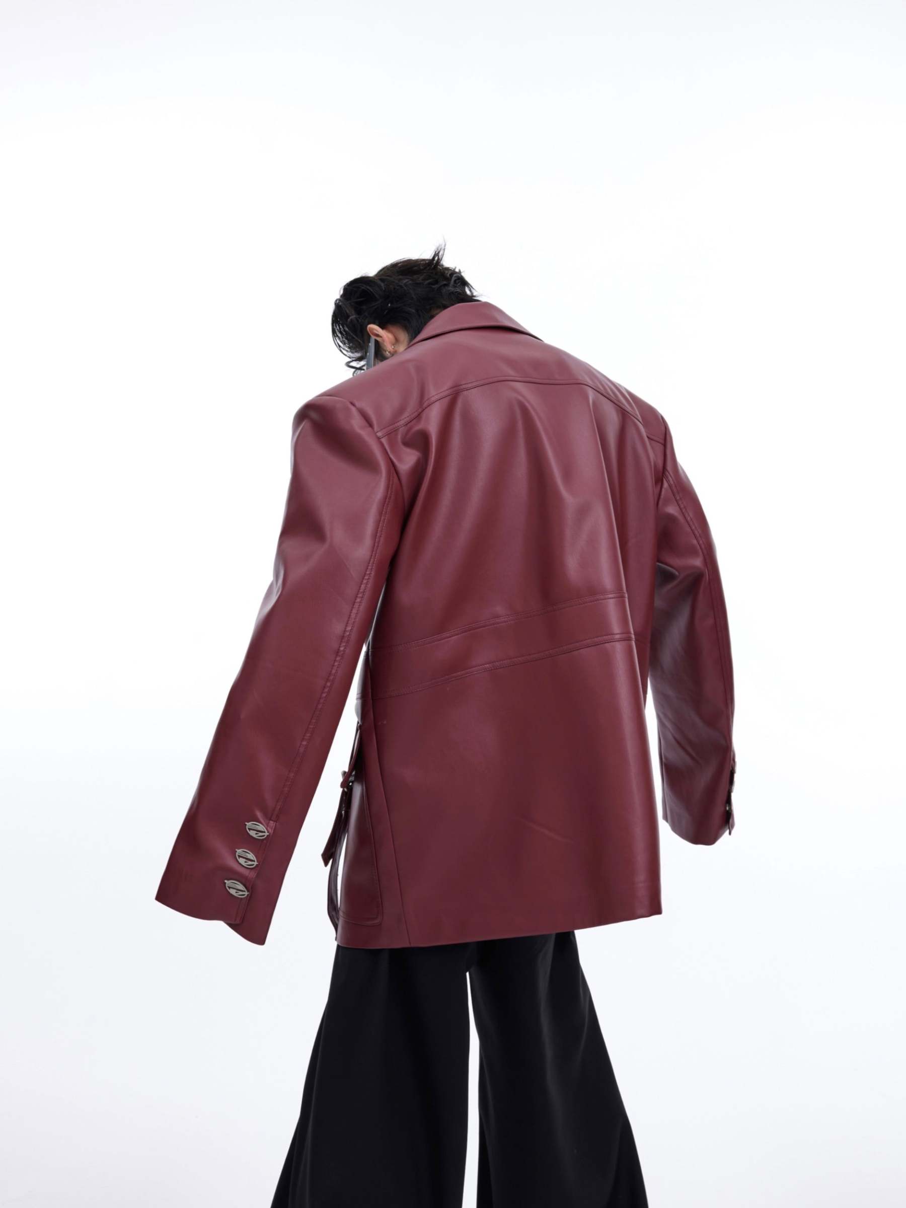 【24s March.】Vintage Aged Silhouette Bone Line Design Leather Jacket-IYAMIUIO